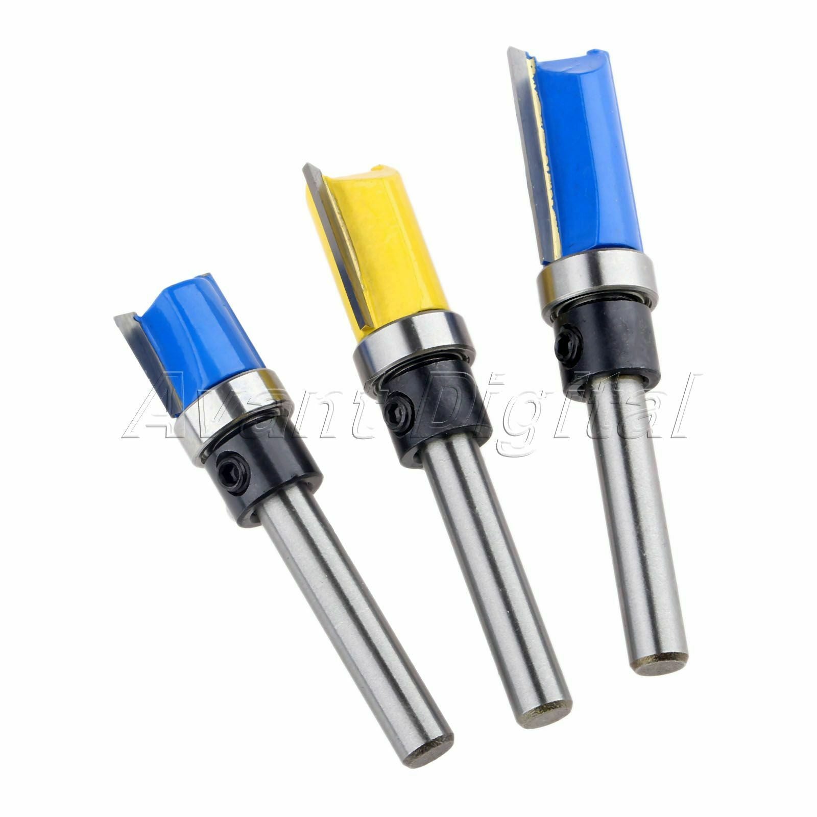 Router Bit 3Pcs 1/4" Handle Straight Template Milling Cutter Woodworking Tool