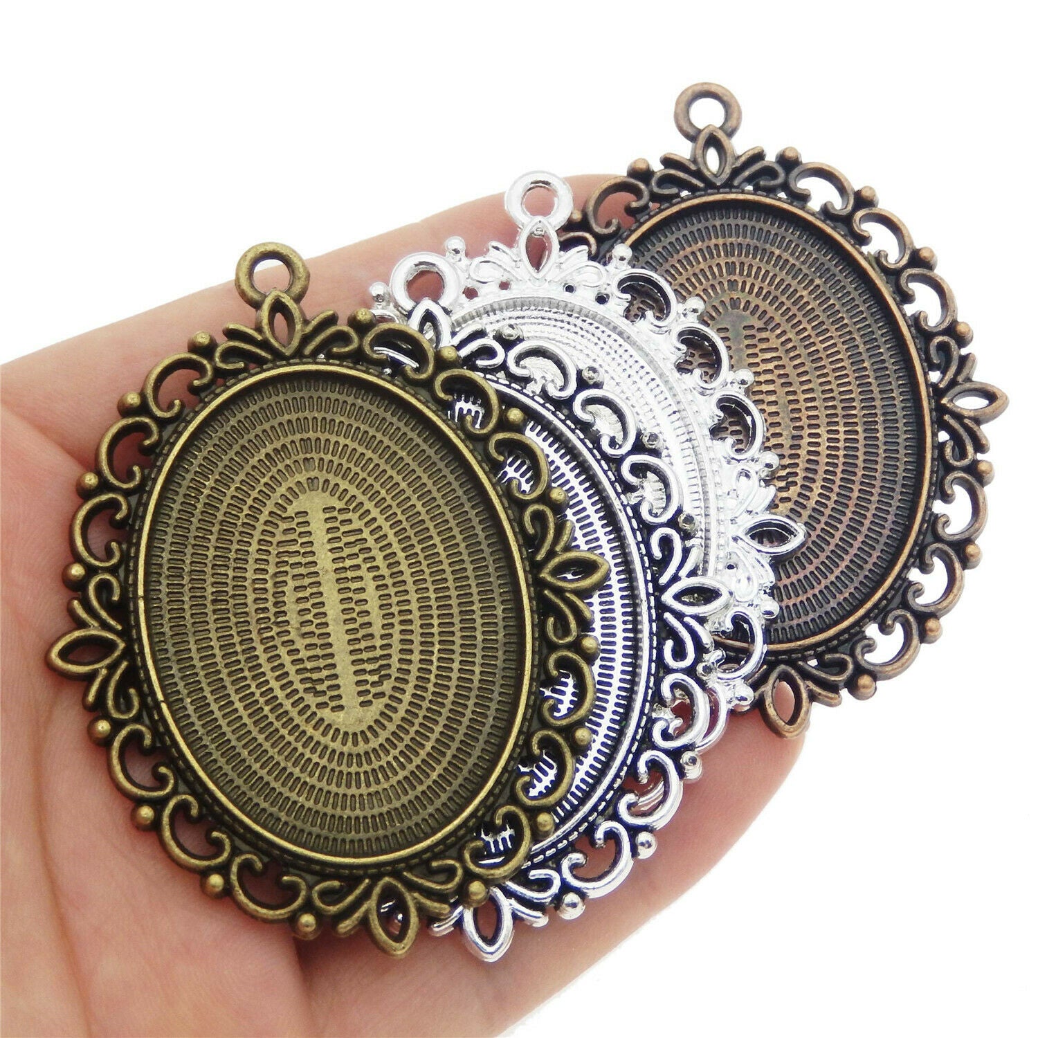4 pcs Mixed Oval 40x30 mm Cameo Base Bezel Charm Necklace Pendant #53481