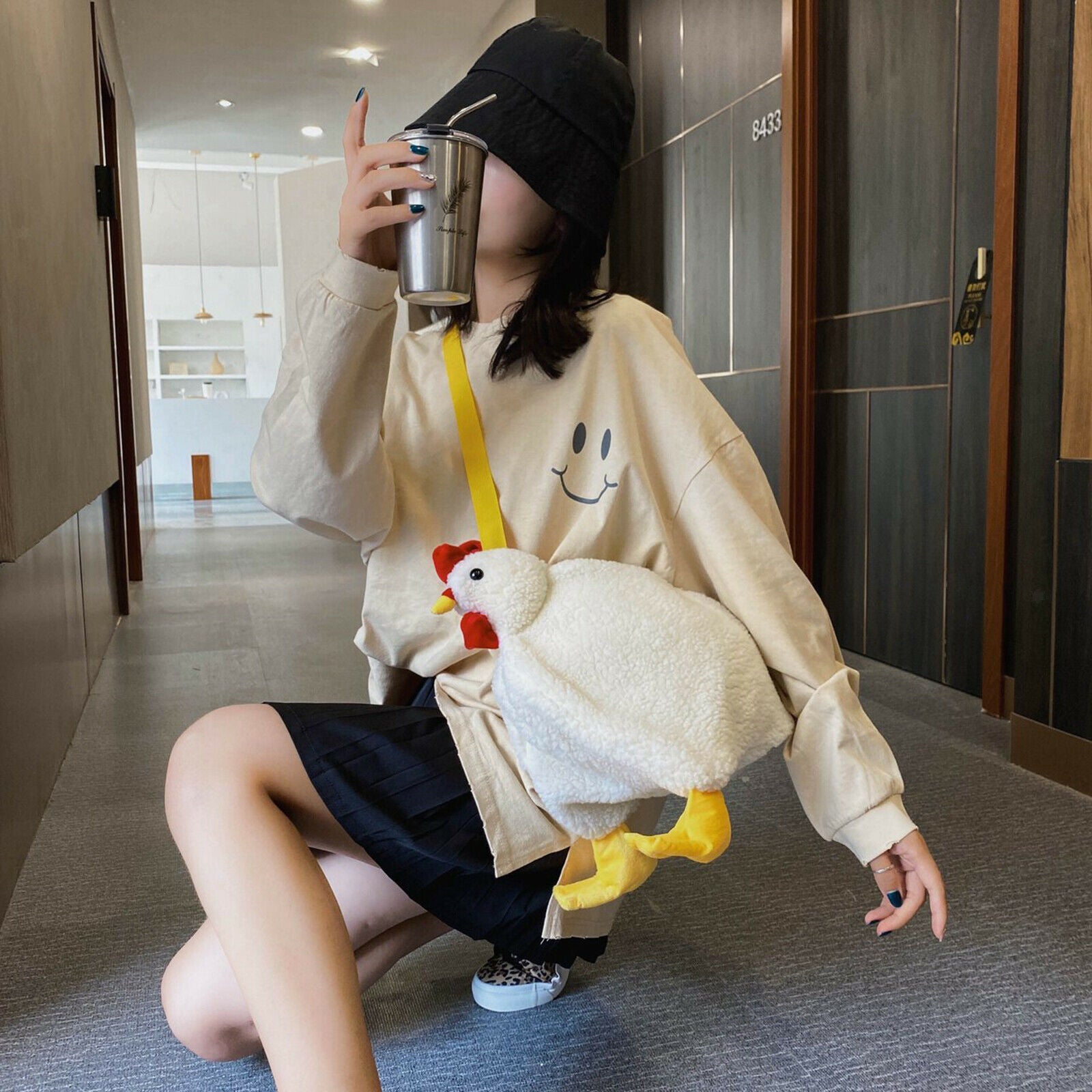 3X Fashion Women Crossbody Bag Cartoon Chicken Pattern Cute Casual Shoulder Bag