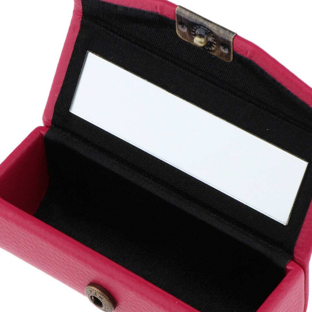 2 Pcs Leather Lipstick Case Holder Storage Box mirror Purse Pocket Rose Red