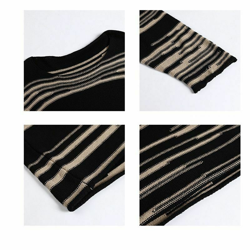 Knitted Striped Jumpers Loose Sweater Long Sleeve Oversize Pullover Casual Retro