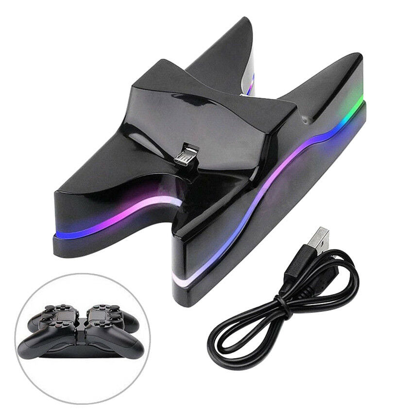 For PS4 Dual Controller LED USB Charging Fast Charger Dock Station Stand