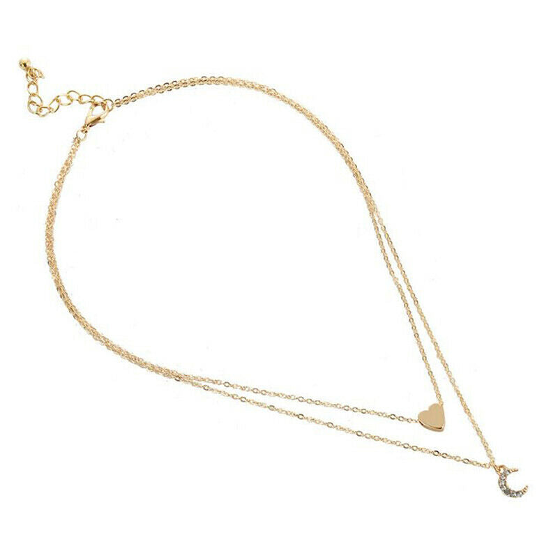 Fashion Women Multilayer Love Heart Moon Pendant Choker Necklace Jewelry GifY1