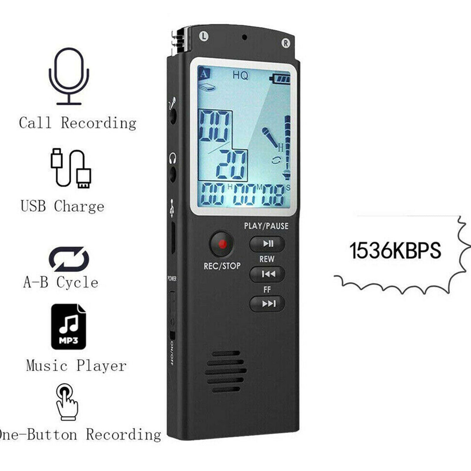 Voice Activated LCD Digital Sound Audio Recorder Dictaphone MP3 Player Portable