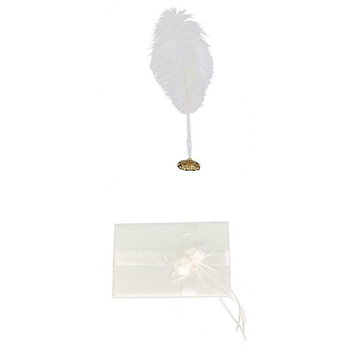 Signing Pen W/Holder+ Guest Book W/Satin Flower Wedding Decoration