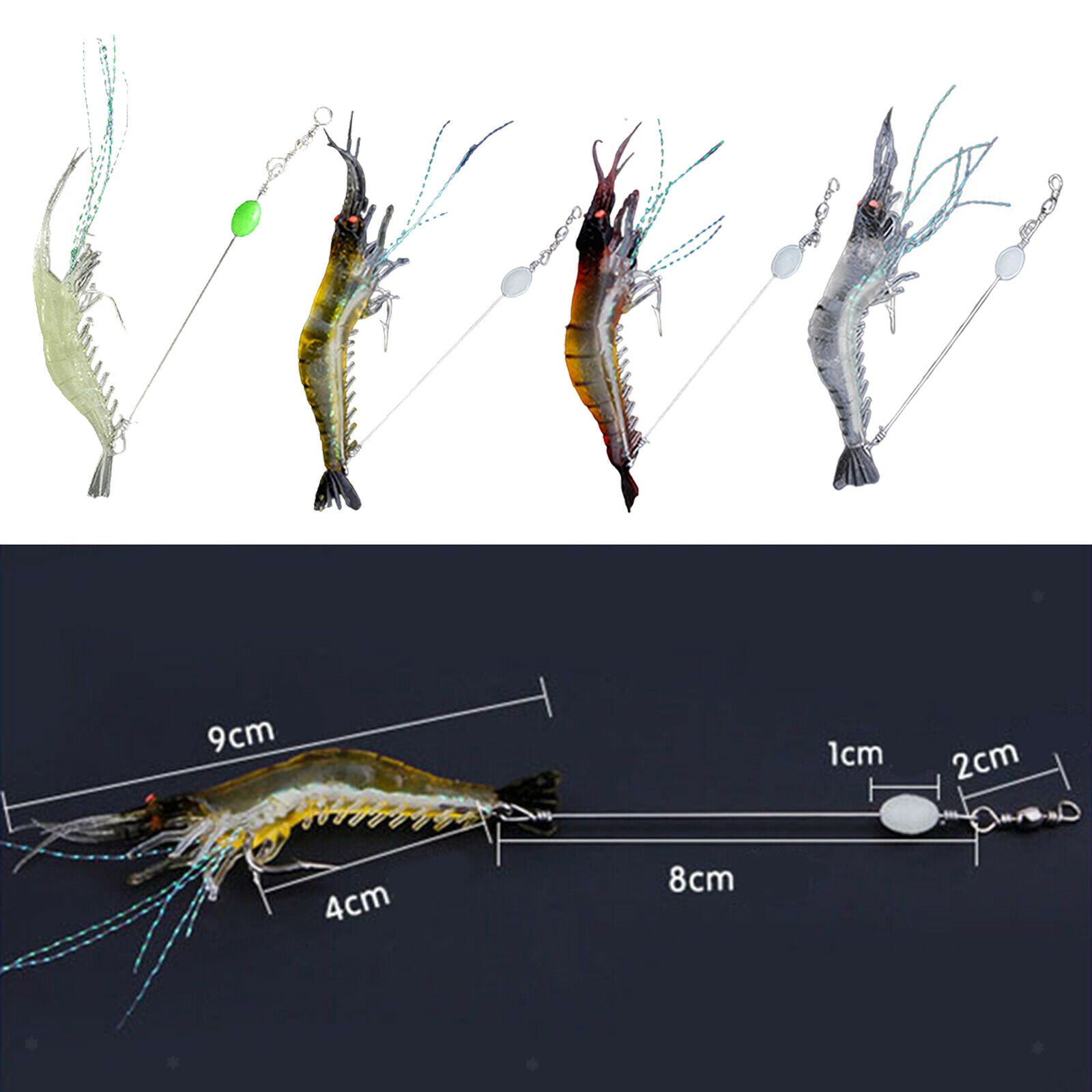3x Shrimp Lures Bait Fishing Simulation Shrimp Saltwater Hook Luminous
