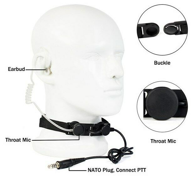 Throat Mic Headset Air Tube Fit for BaoFeng UV5R UV-82 TK3200 TK3207 TK-3201