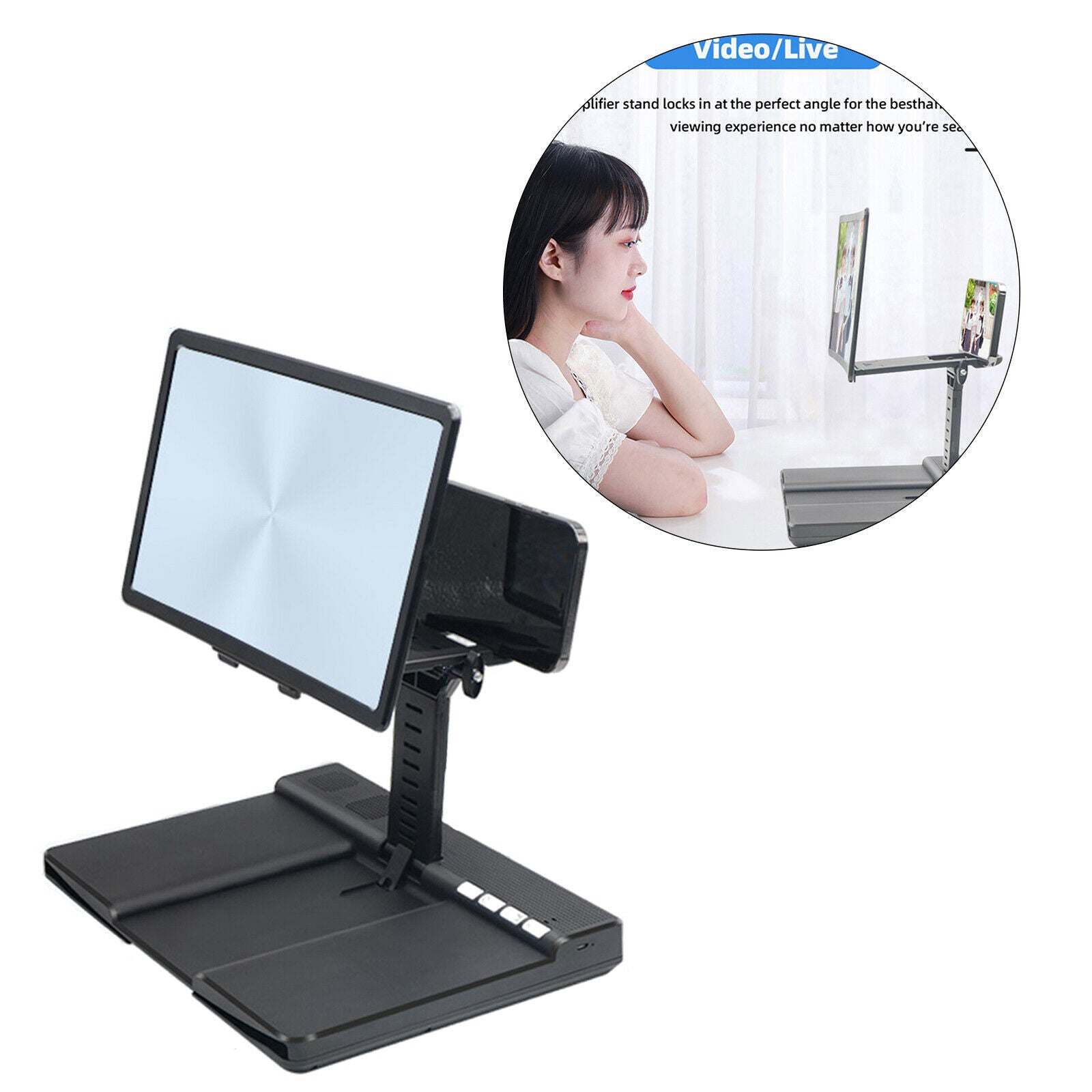 12'' Phone Screen Enlarger Screen Magnifier w/ Bluetooth Speaker for Desktop