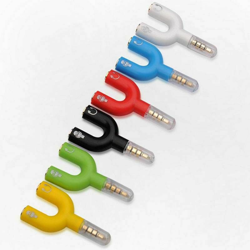 3.5mm Male to 2 Dual Female Plug Jack Stereo Audio Headset Mic Splitter Cables !