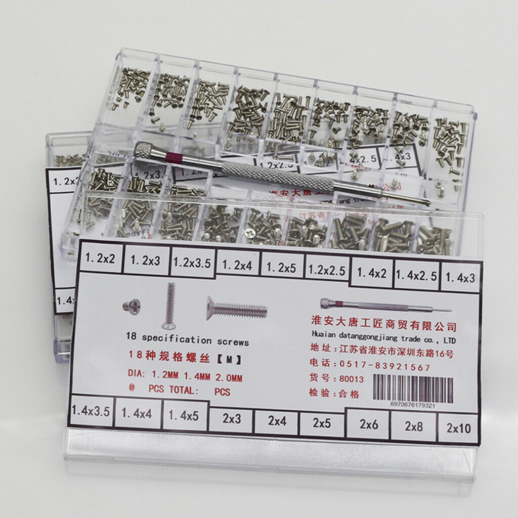 500pcs 18types Screw Nuts Watch Repair Kit DIY Crafts Making 1.2-2.0mm