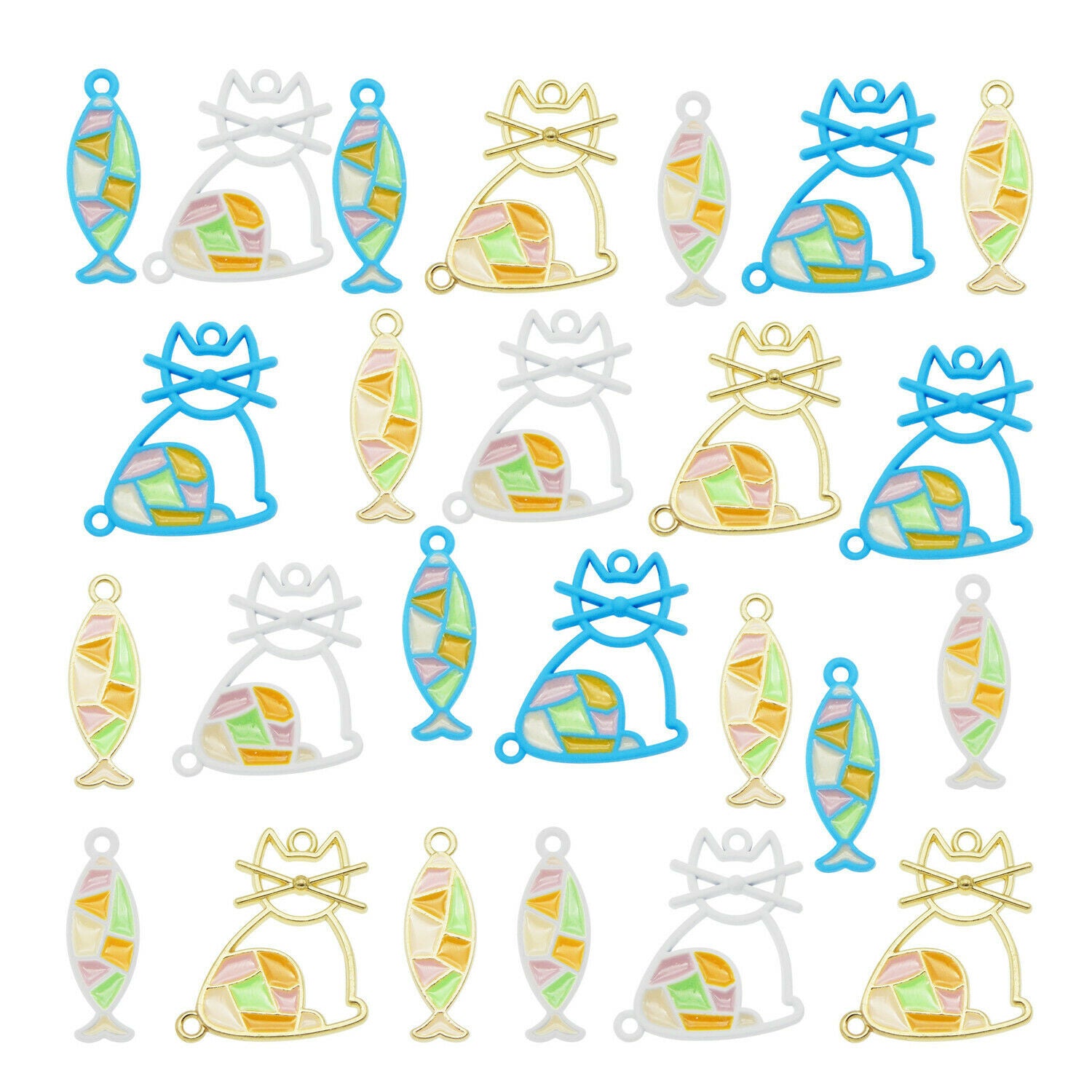 12PC Enamel Mixed Hollow Cat Fish Design Charms Pendant Connector for DIY Making