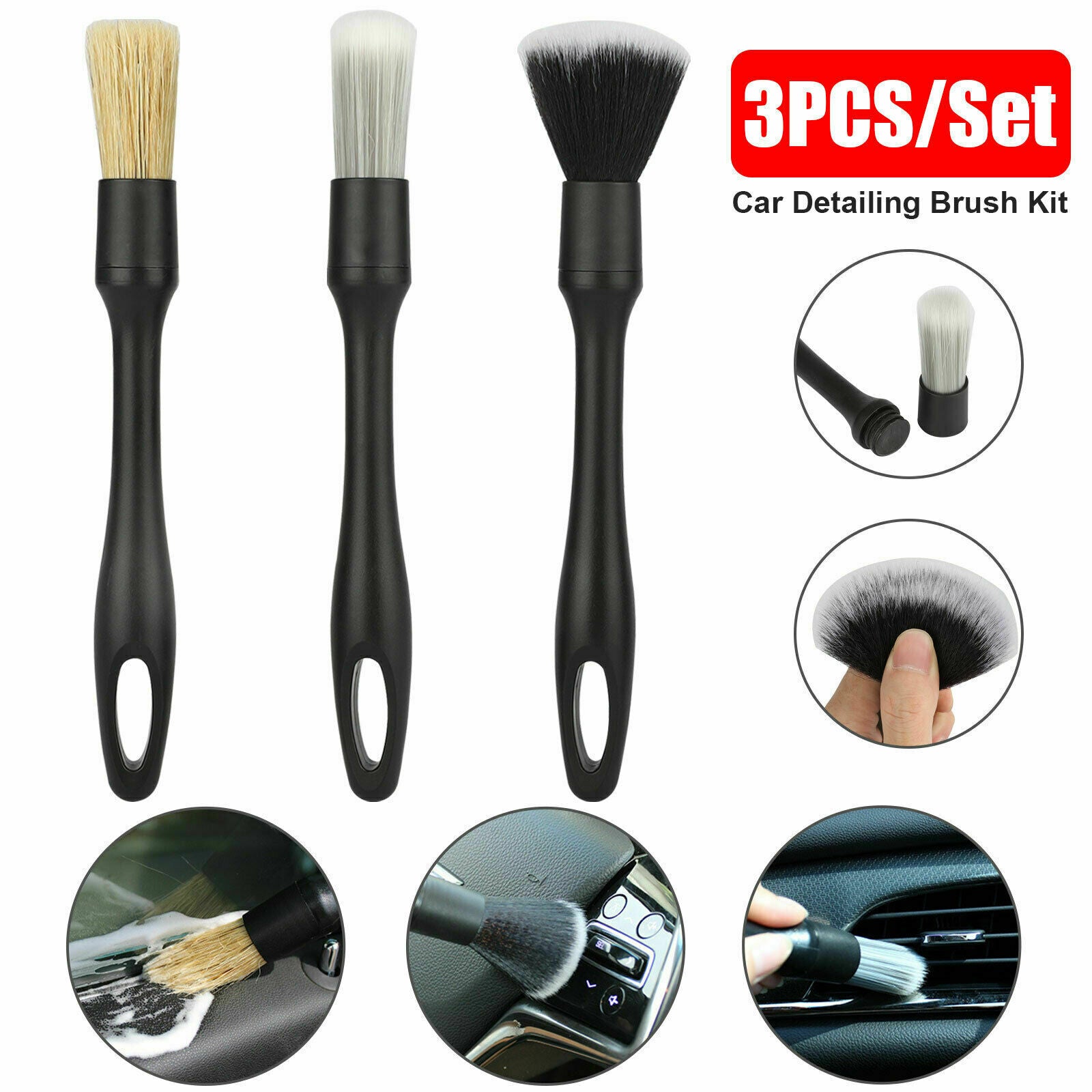 Car Detailing Brush Wash Auto Boar Hair Cleaning Kit Engine for Wheel Clean Set