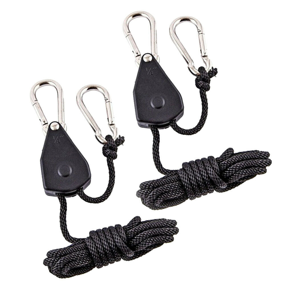 1-Pair 1/8" Rope Clip Hanger Grow Light Ratchet Hanger 150lbs Capacity Black