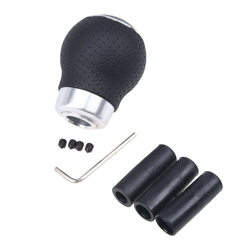 Black Leather Aluminum 5 Speed Gear Shift Knob Universal for Manual Transmission