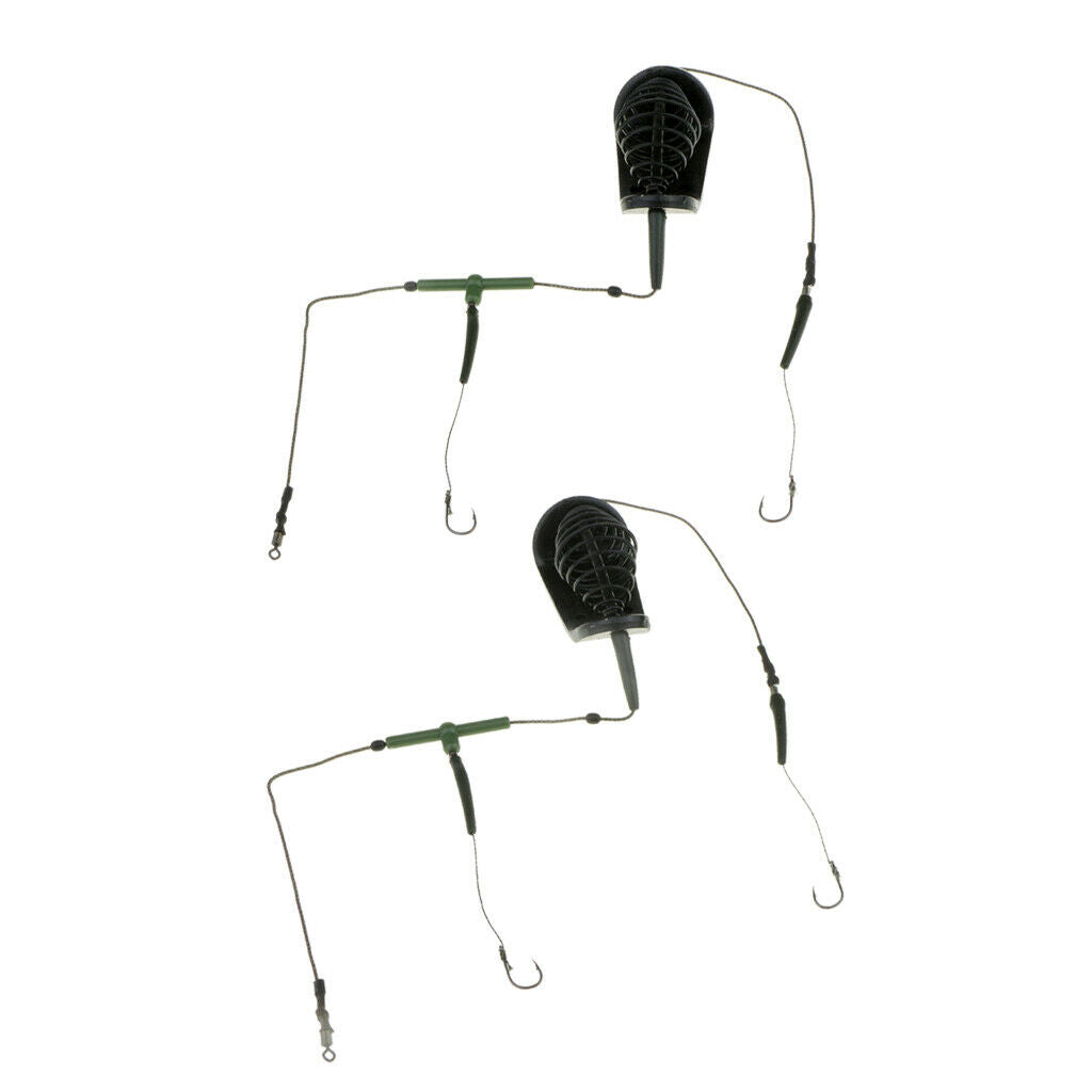 2pcs Durable Fishing Carp Coarse Hair Rig Hooks Set Inline Method Feeder Cages
