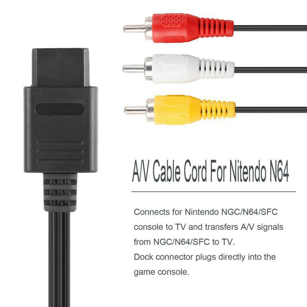 For   64 N64 RCA AV Composite Cable Adapter Audio Video