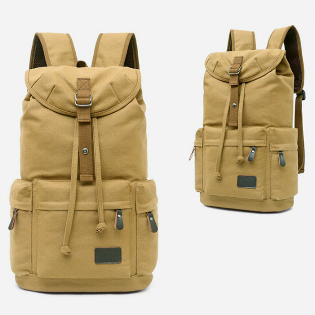 Mens Casual Canvas Backpack Travel School Bag Large Capacity Rucksack Khaki