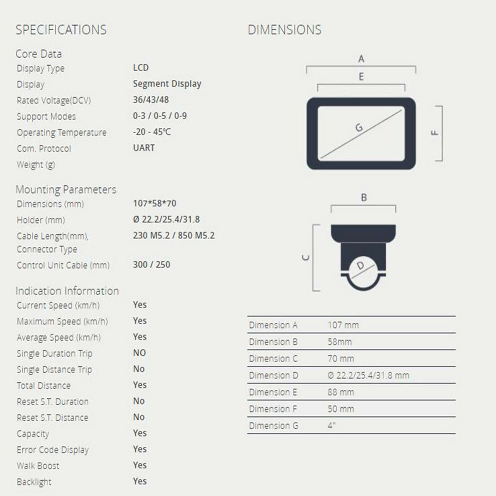 E-Bike Display Meter LCD Display Speed Control Screen Instrument