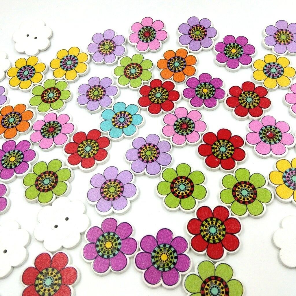 50Pcs Sunflower Wood Wooden Buttons for Knitting Children Craft Buttons 25mm