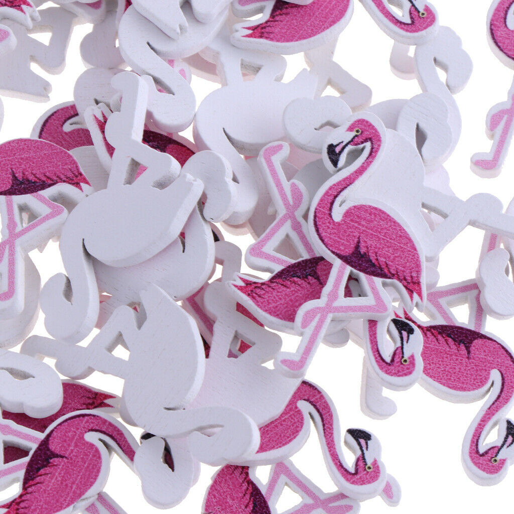 50Pcs Lovely Cartoon Animal Wood Buttons DIY Flamingo Boutons For Kids Baby