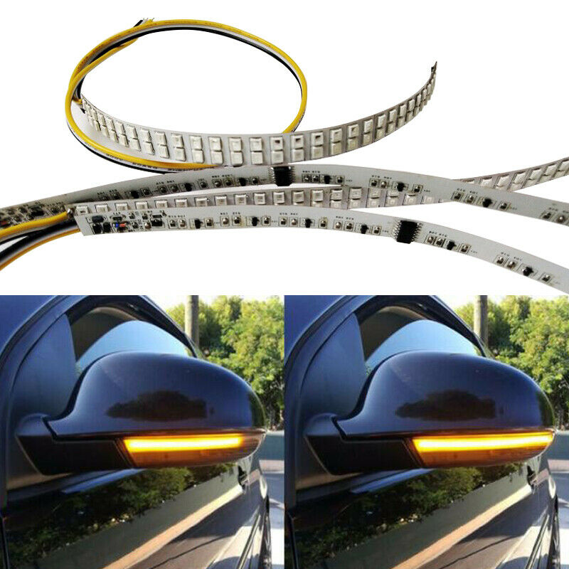 2PCS 18cm 64LED Car Rearview Mirror Turn Signal Light Indicator Blue& Amber Lamp