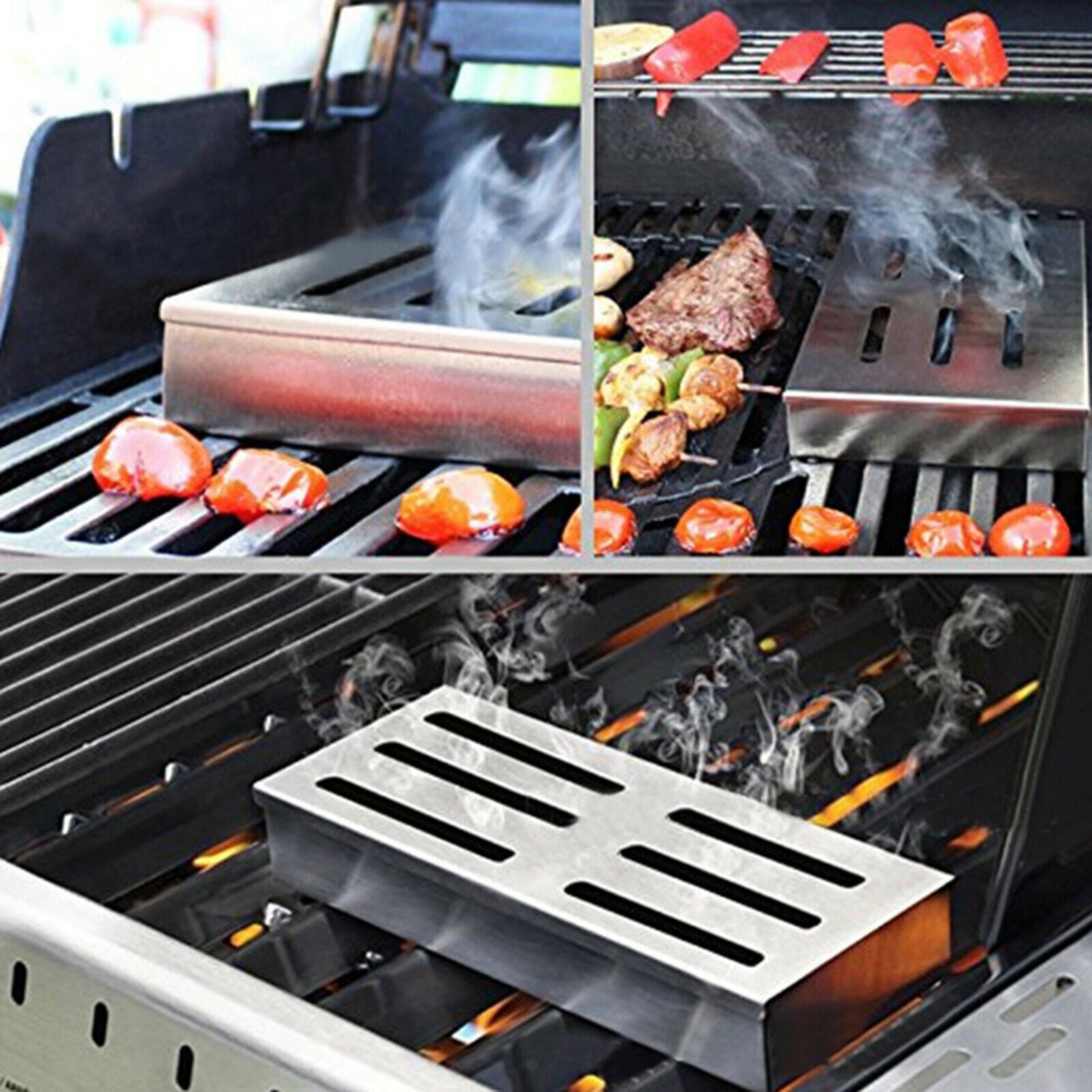 Smoker Box, Stainless Steel BBQ Grilling Meat Smokers Box Organizer for Wood