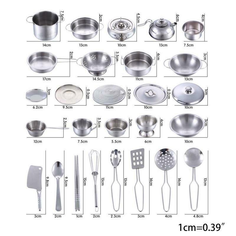 25Pcs Stainless Steel Kids House Kitchen Toys Children Pretend Play Cookware Set