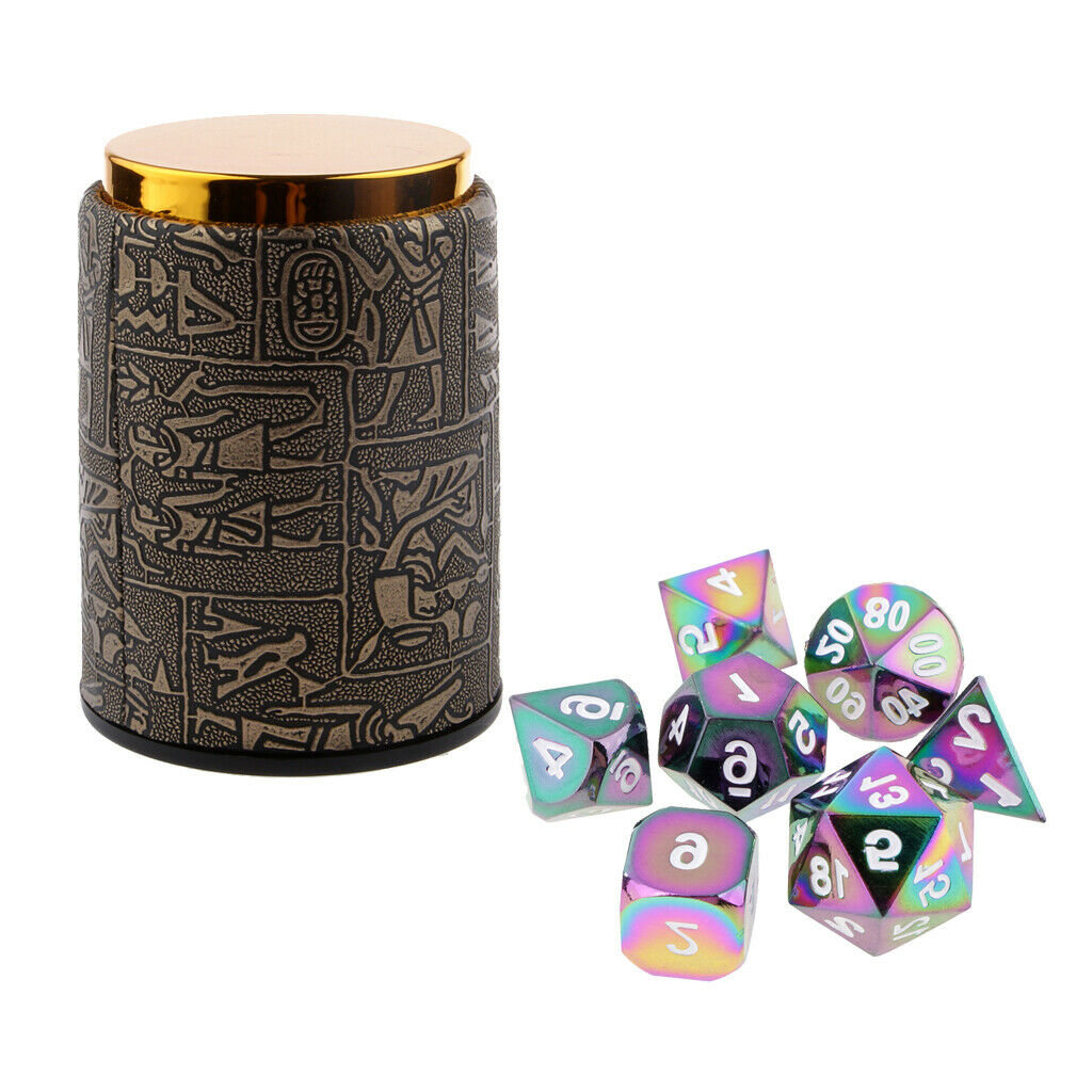 7PCS Metal Polyhedral Dice for   Casino Games D20 D12 D10 D8 D6 D4 & Dice Cup #5