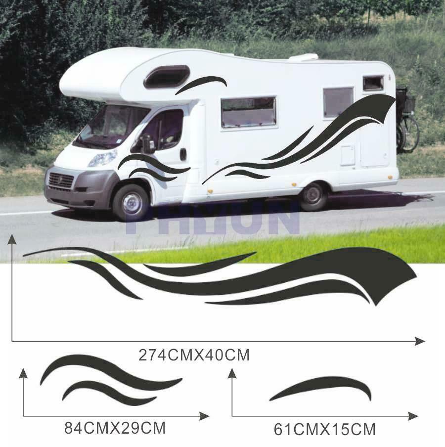2 Sets Car RV Carvan Camper Van Body Side Stripes Graphics Vinyl  Decals Black