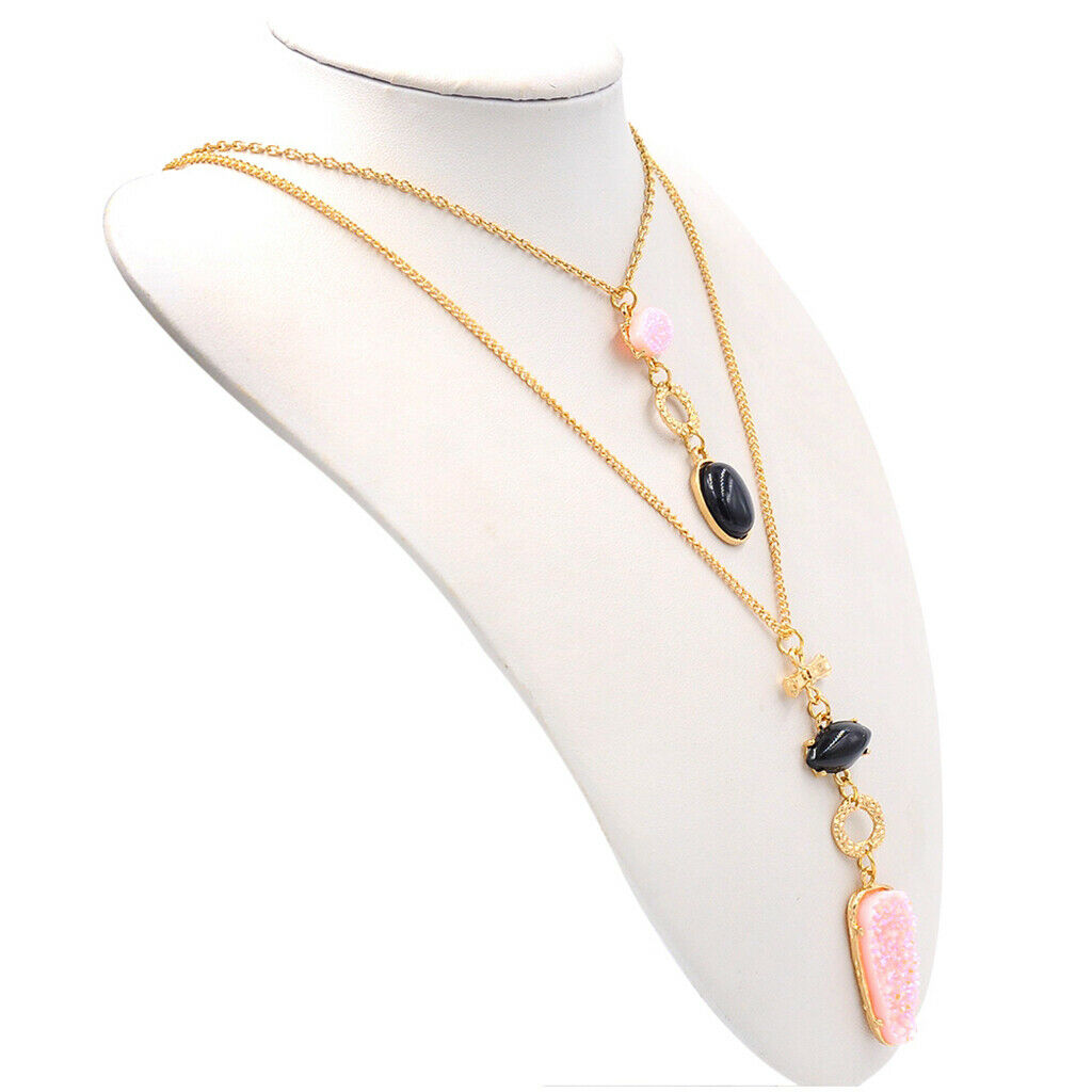 Multi Layers Geometric Sweater Chain Necklace Chunky Cuban Link Golden Chain