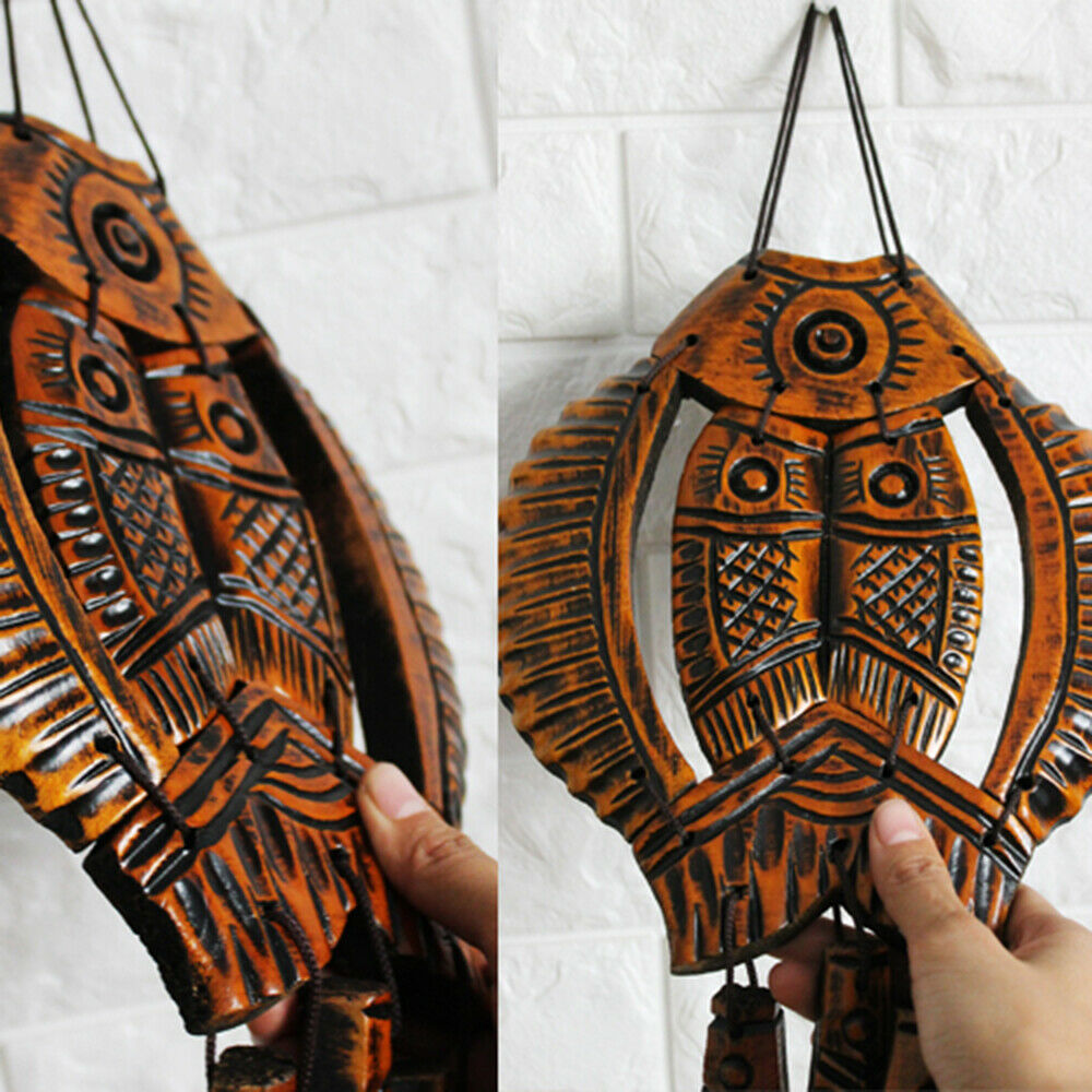 Wall Hanging Art Carved Wooden Chinese Lucky Fish Charm Living Room Decoration