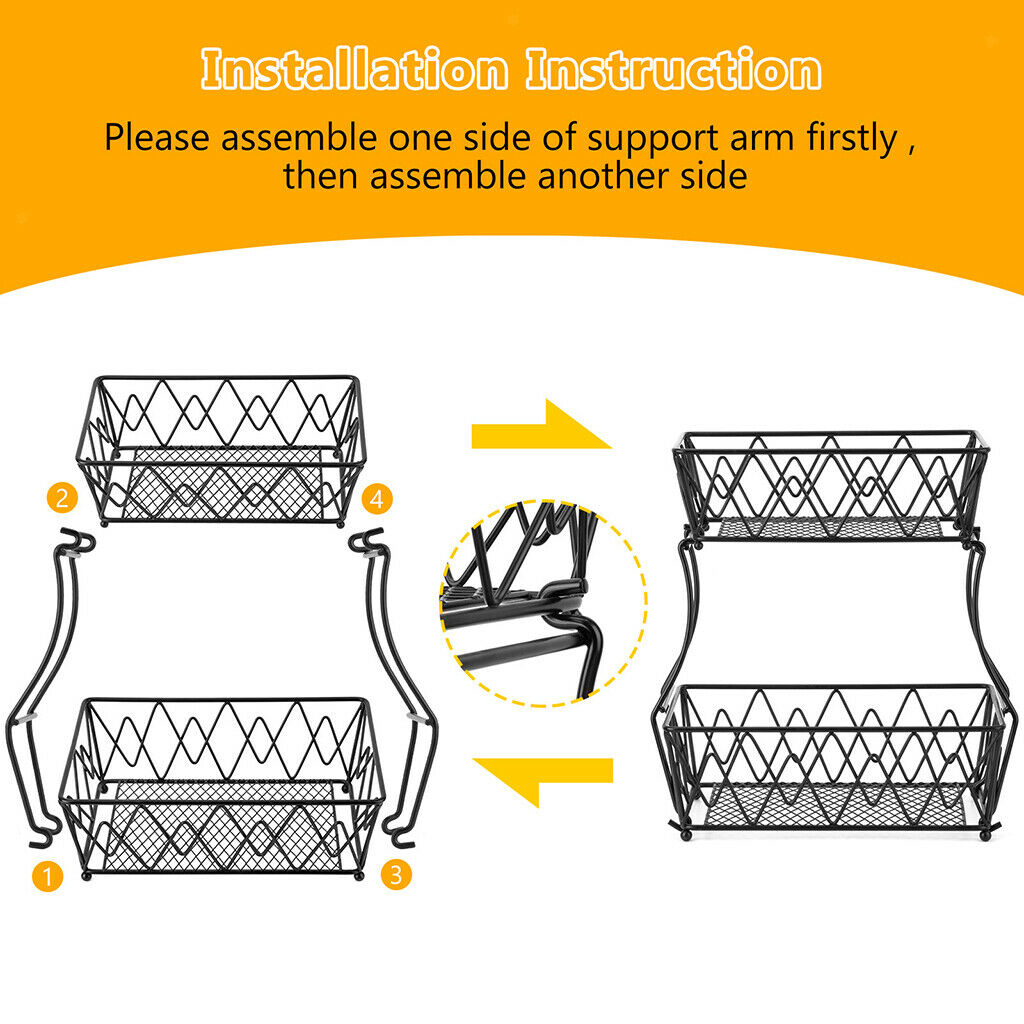 Detachable 2-Tier Fruit Basket Fruit Holder Kitchen Stand for Fruits Black