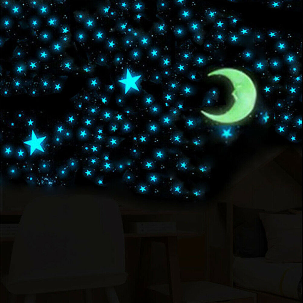 Moon and Stars Wall Stickers for Kids Room Home Wall Decals Glow in the C.l8
