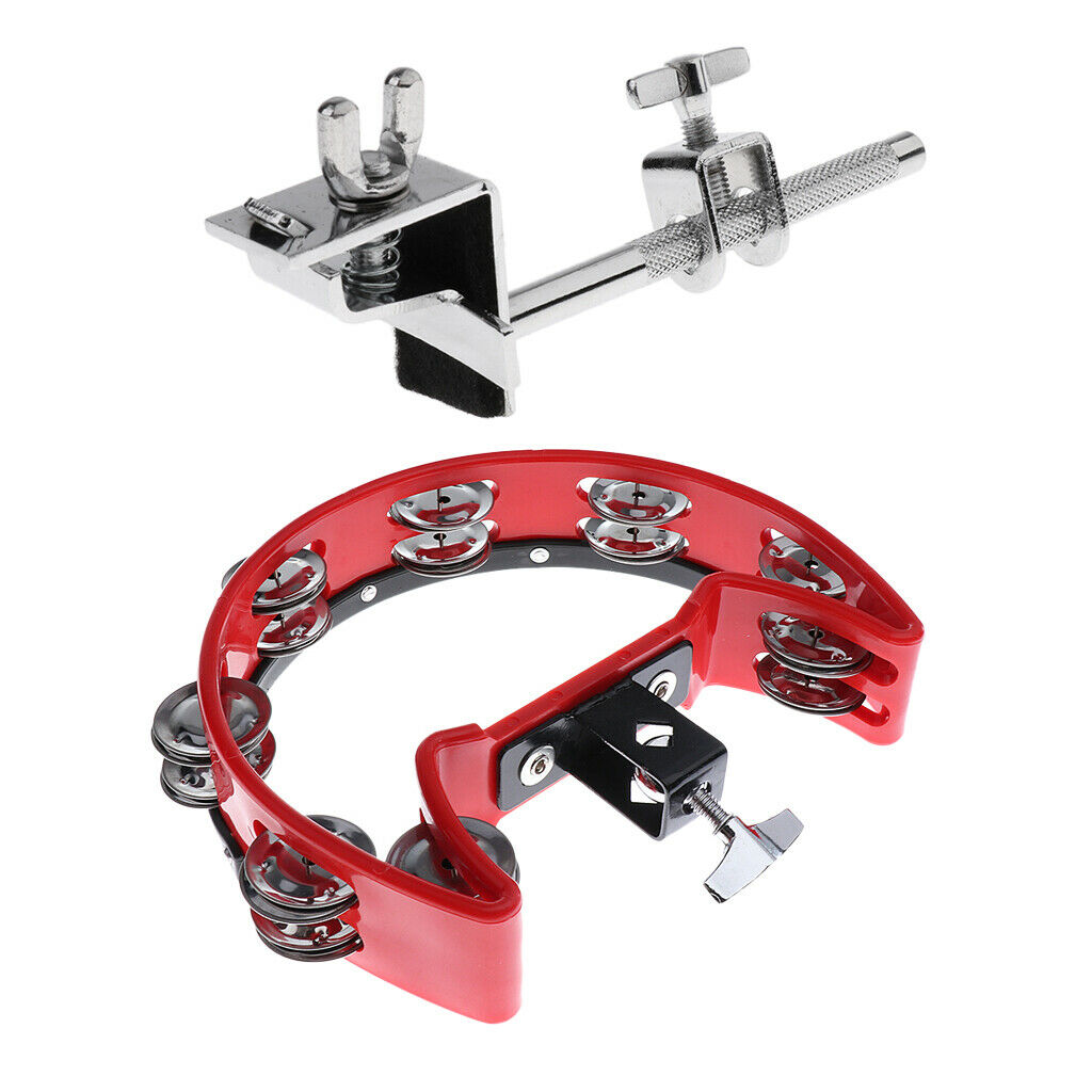 Tambourine Rattle Steel Jingles with Clamp Drum Holder for Drum Parts