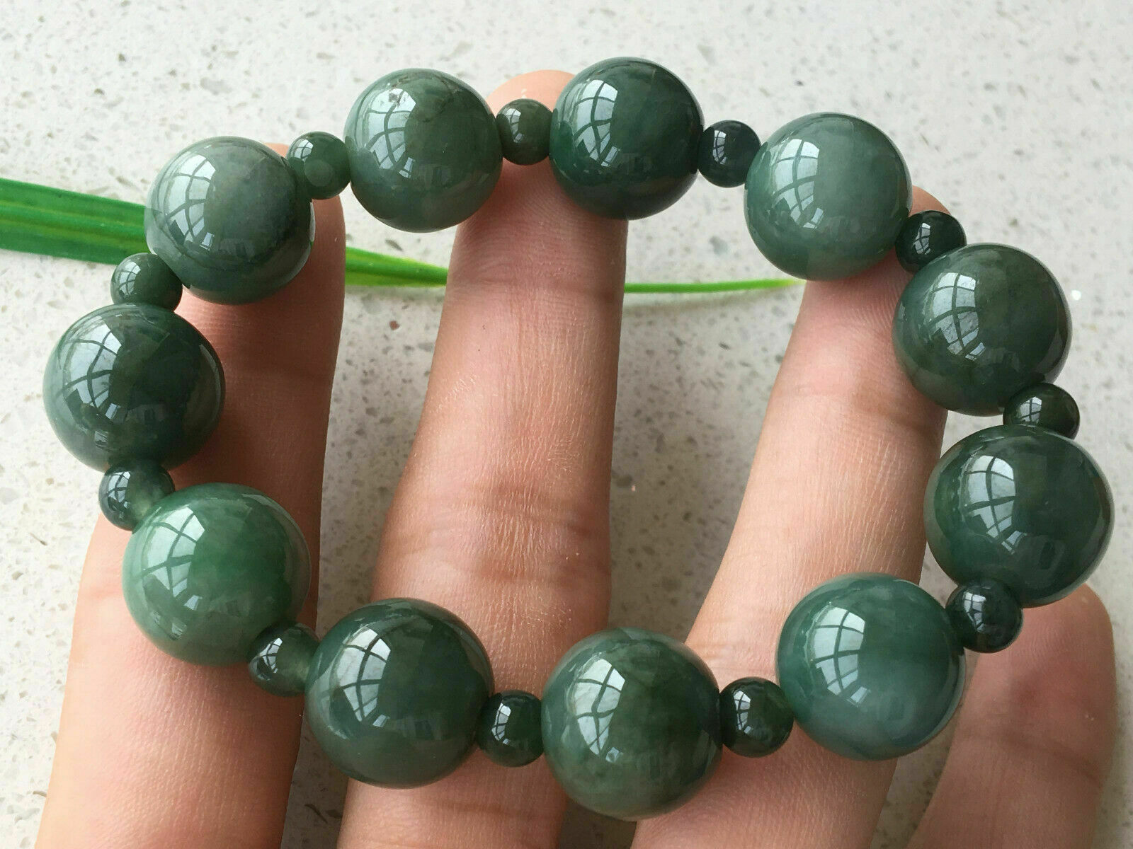 Certified 100% Natural Oil green A jade Jadeite 13MM bead Elastic bracelet 7.5"