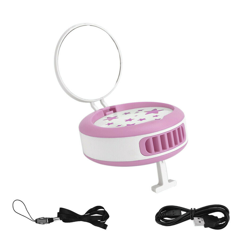 Mini Eyelashes Dryer Electric Air Conditioning Fan Nail Blower w/ Mirror Pink