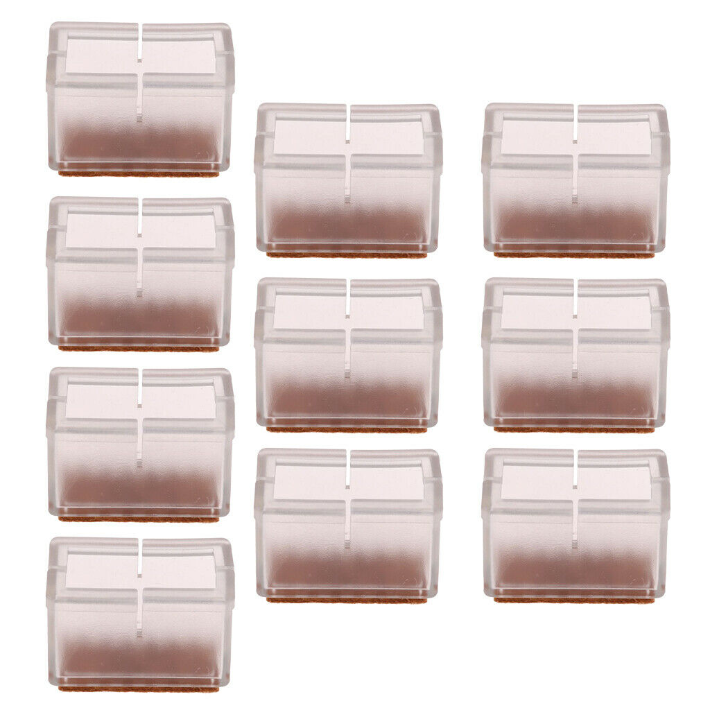 10 lot Chair Leg Caps Flexible Rubber Floor Protectors Clear Rectangular Leg