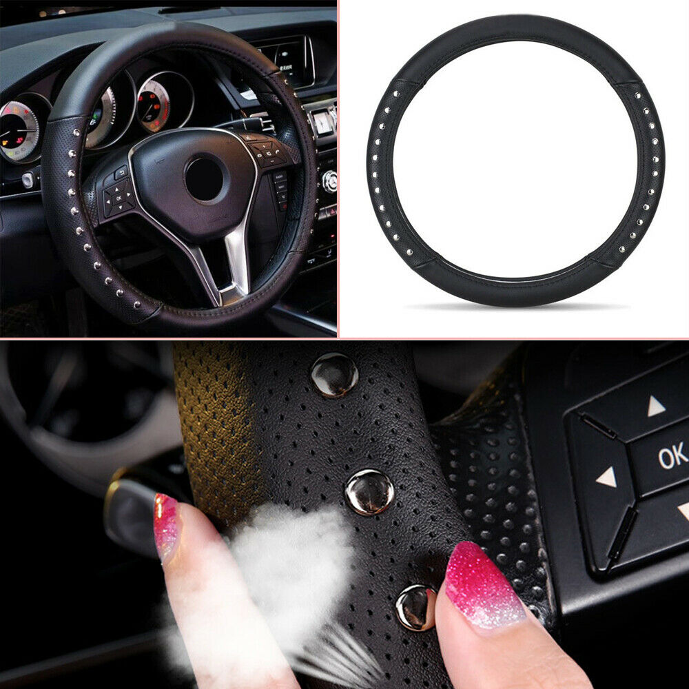 38cm Skidproof PU Leather Black Car Steering Wheel Cover Universal 15inch Solid