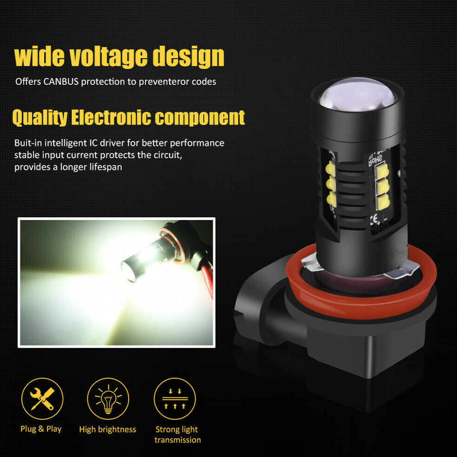 2 H11 LED Projector Fog Light DRL 11W No Error For Audi A3 A4 A5 S5 A6 Q5 Q7 TT