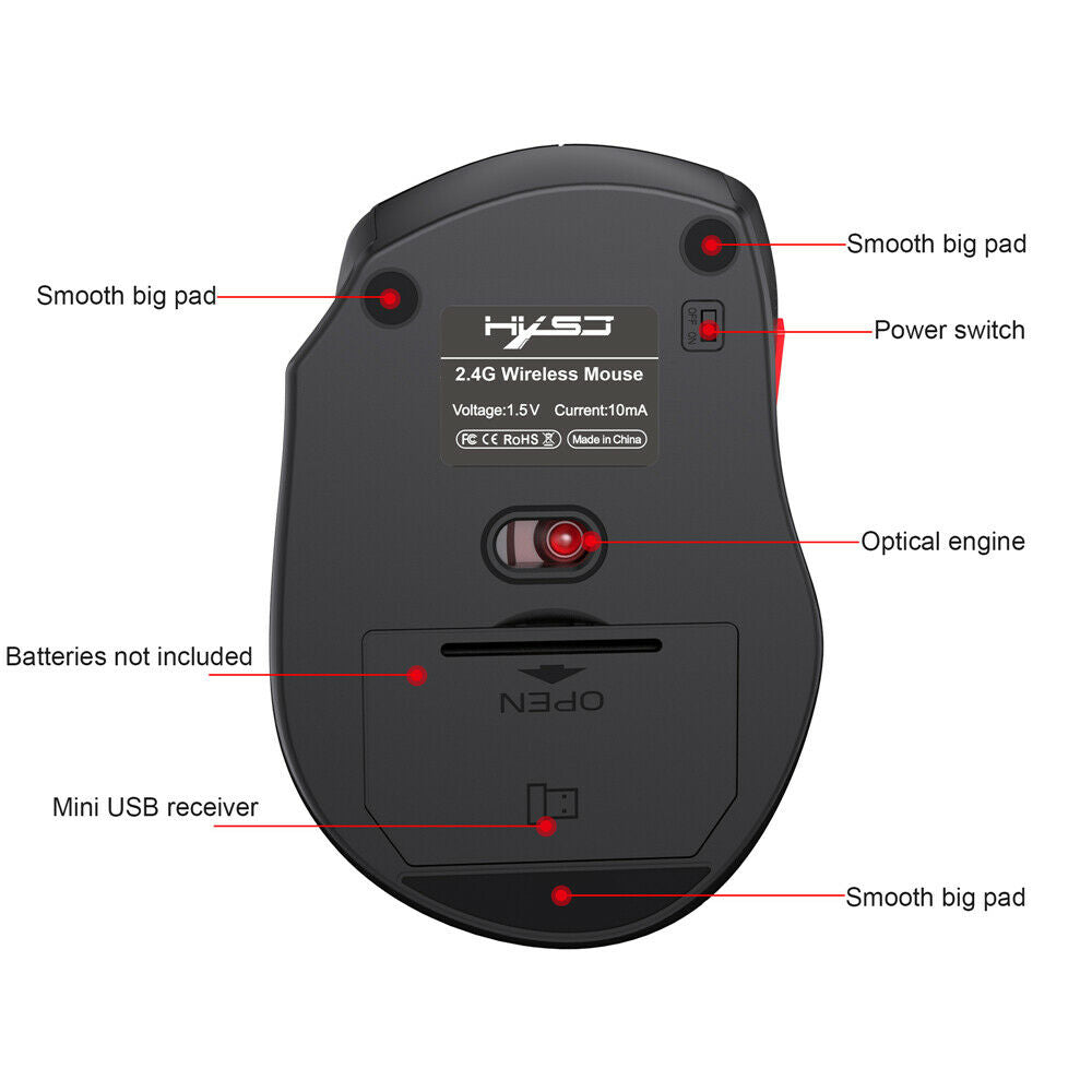 2.4G Wireless Optical Mouse 6Button for PC Laptop Notebook Computer USB Receiver
