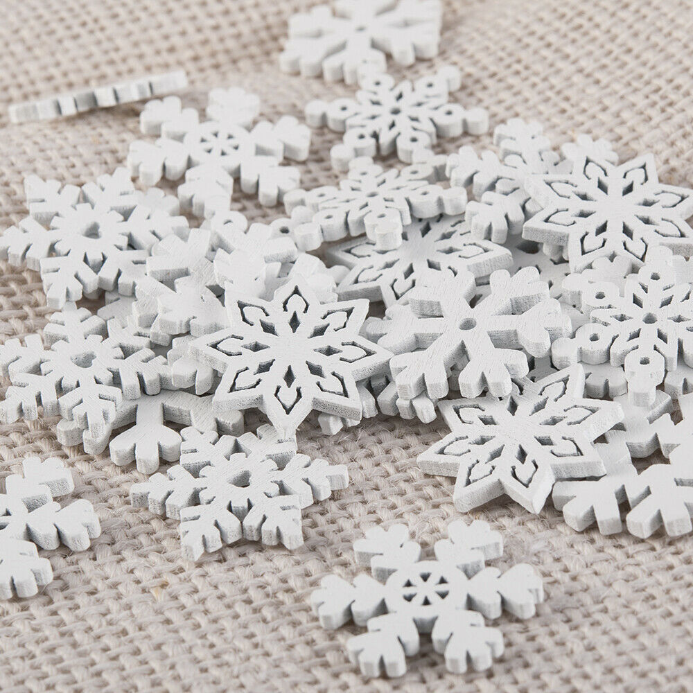 20Pcs White Wooden Mini Snowflakes Christmas Tree Hanging Ornament Home Decor