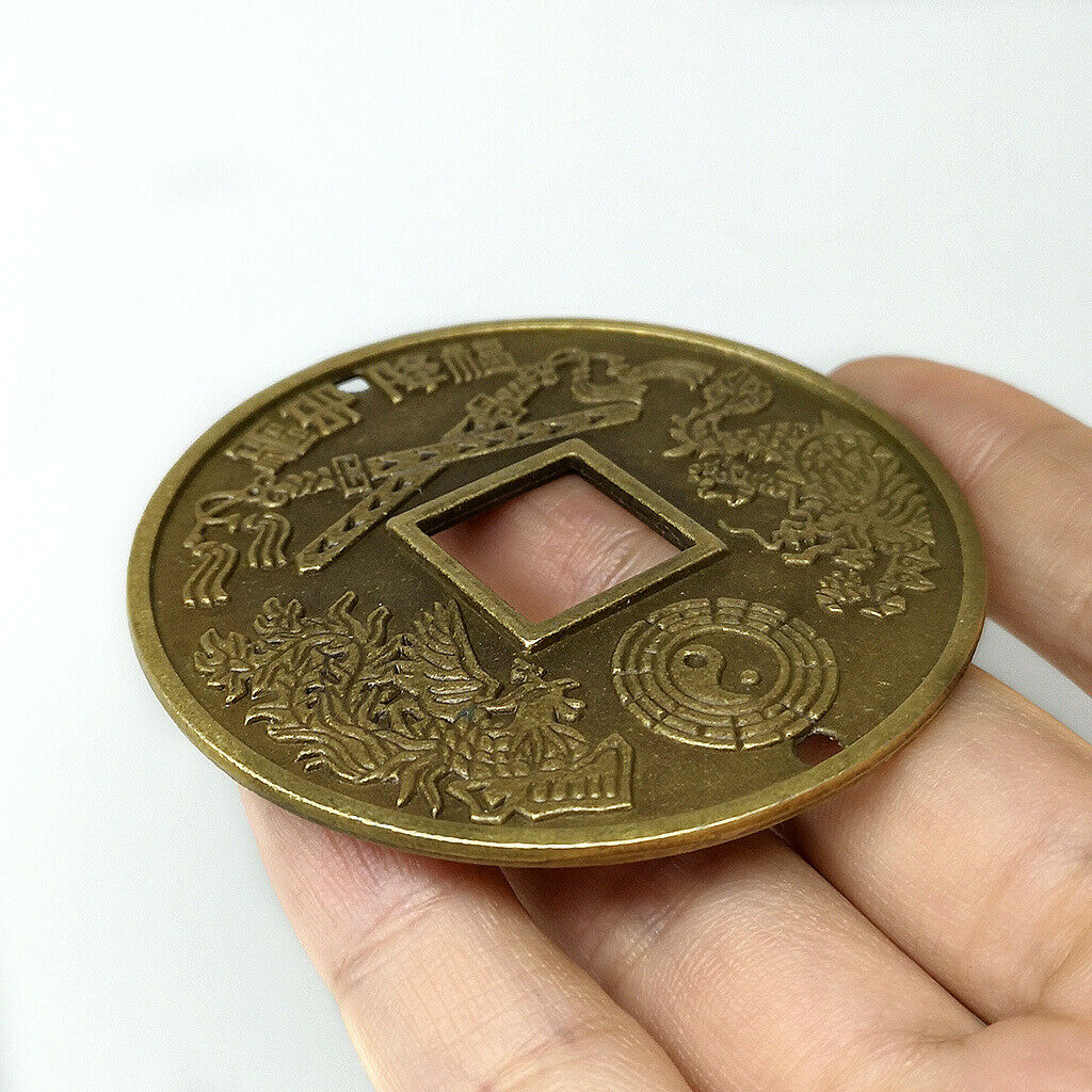 Chinese Old Copper Coin Assuage Residence Dragon and Phoenix Feng Shui