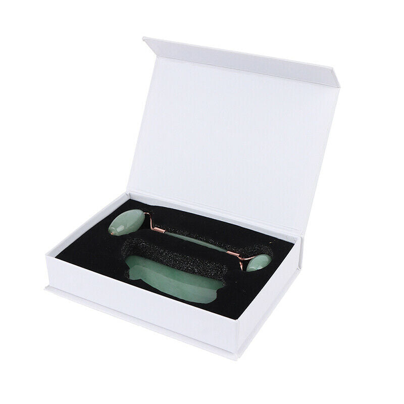 Natural Jade Massage Roller+Guasha Board SPA Scraper Stone Facial Massager SFCA