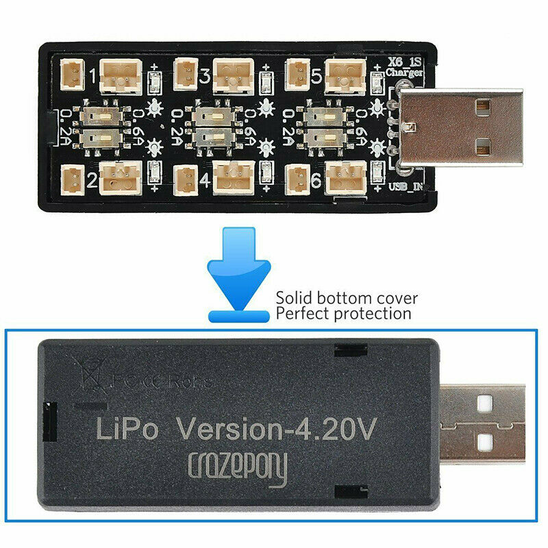 1S LiPo Battery USB Charger 6 Channel 3.7V/4.20V for Tiny Whoop Blade Inductrix
