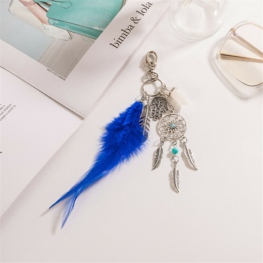 Boho Style Dreamcatcher Keychain-Dangling Feather Turquoise Charms Filigree