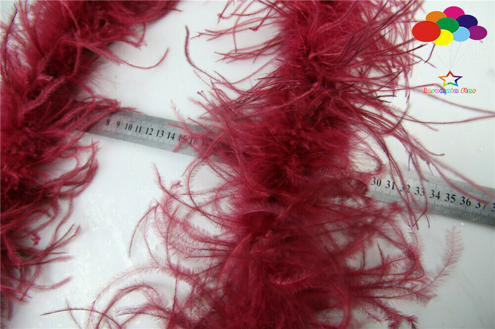 2M Burgundy ostrich feather strip boa Costumes Trim Craft for Party Costume