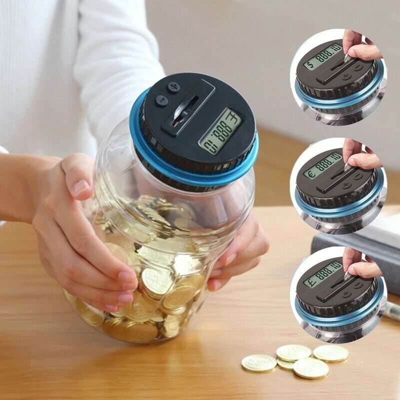 Electronic Digital Saving Coin LCD Counter Jar with Gift Bag Boys and Girls