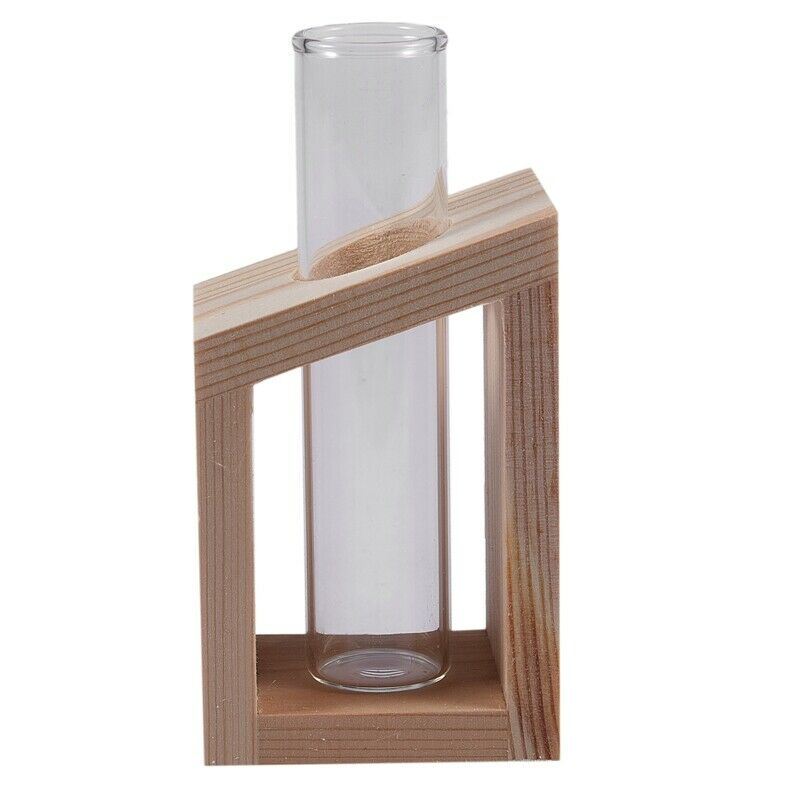 Crystal Glass Test Tube Vase in Wooden Stand Flower Pots for Hydroponic PlantsI1