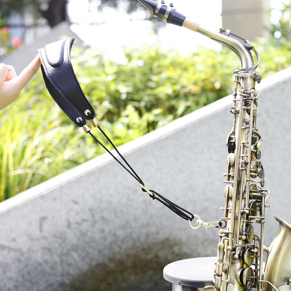Saxophone Neck Strap Adjustable Leather Shoulder Belt with Metal Buckle  @
