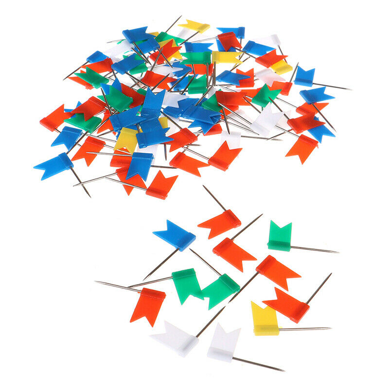 100 Pieces Mixed Color Flag Push Pins Nail Thumb Tack Map Drawing Pin Sta.l8